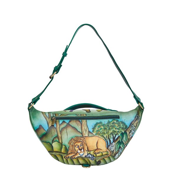 Leather Hand-Painted Lion Artwork Fanny Pack, Crossbody Waist Belt Bag for Women - Picture 1 of 8